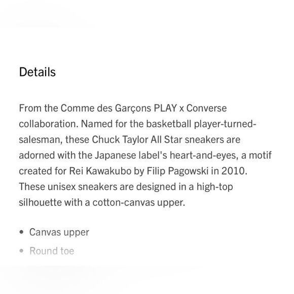 Come Des Garçons PLAY Converse Chuck Taylor Hidden Heart High Top Sneaker W11 M9 - Picture 3 of 15